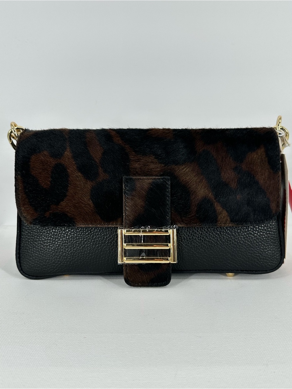 DIVINA FIRENZE Italian Leather Leopard Print Baguette Shoulder Bag Calf Hair NWT - Picture 15 of 15